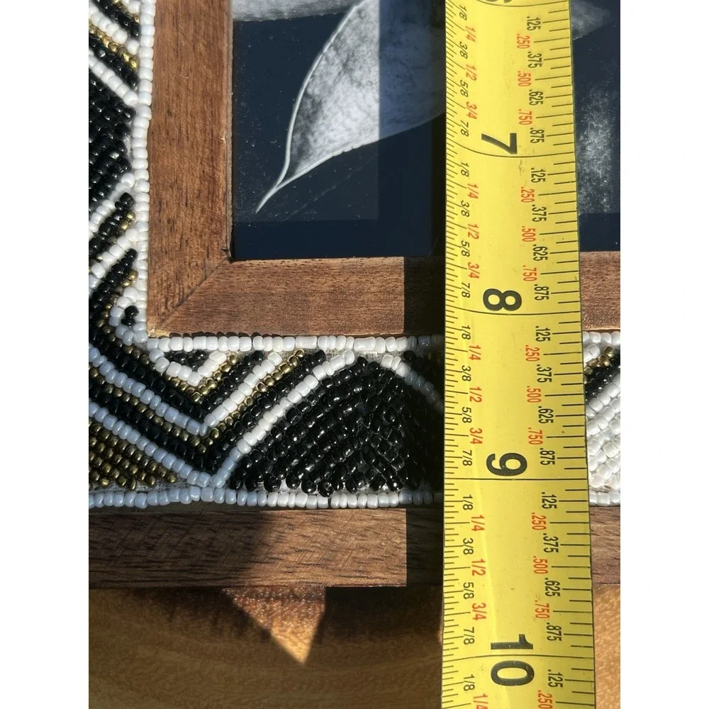 World Market Wood Beaded 4x6 Picture Frame Black White Gold Tribal Boho Decor